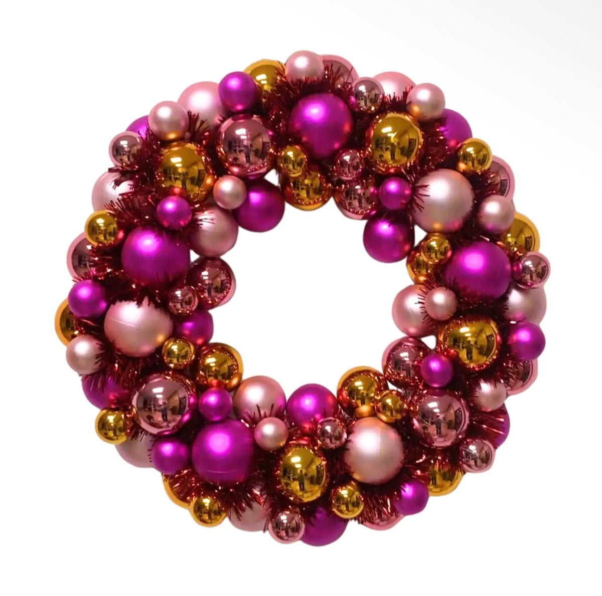 Kerstkrans van Kerstballen Roze en Goud 34 cm | Onbreekbare Krans voor Deur en Wand