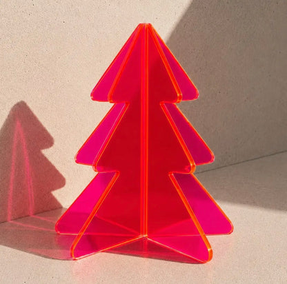 3D Kerstboompje Plexiglas Neon Roze of Neon Geel 10 cm | Moderne Mini Kerstboom Tafeldecoratie