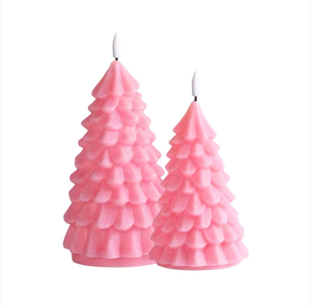LED Kaarsen Kerstboom Roze Set van 2 | Vlamloze Kerstkaarsen met Afstandsbediening 19 en 22 cm