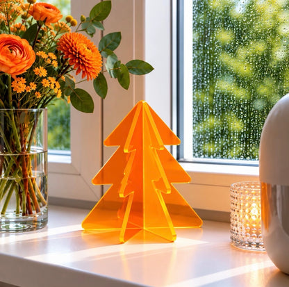 3D Kerstboompje Plexiglas Neon Roze of Neon Geel 10 cm | Moderne Mini Kerstboom Tafeldecoratie