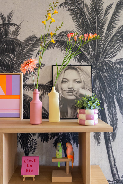 Bloempot roze/wit geblokt. Plantenpotje 