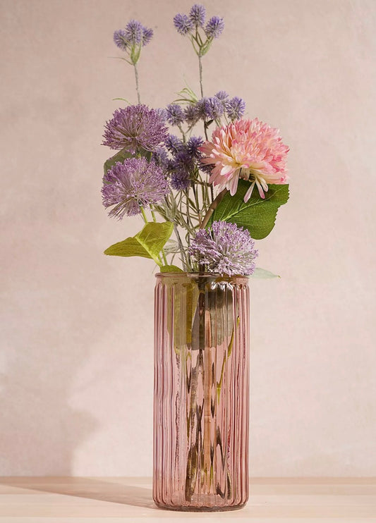 Cilinder vaas van roze glas 