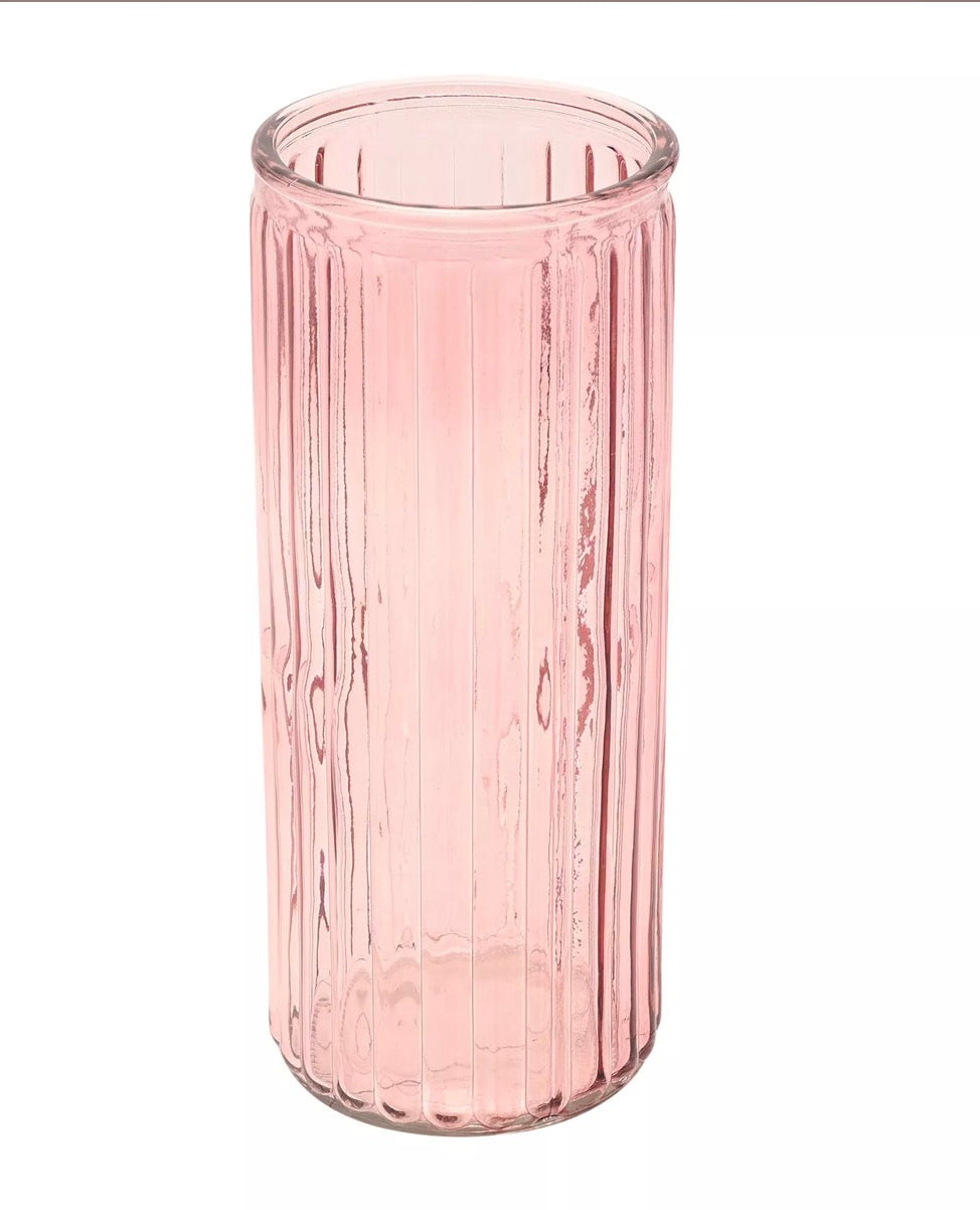 Cilinder vaas van roze glas 