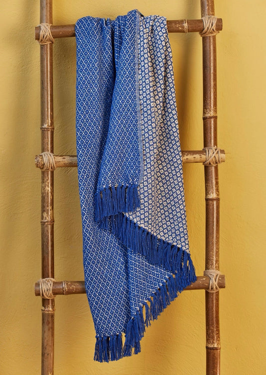 Handgeweven Katoenen Deken – Duurzame Kleurrijke Plaid van Katoen (125x150 cm) (Blauw)