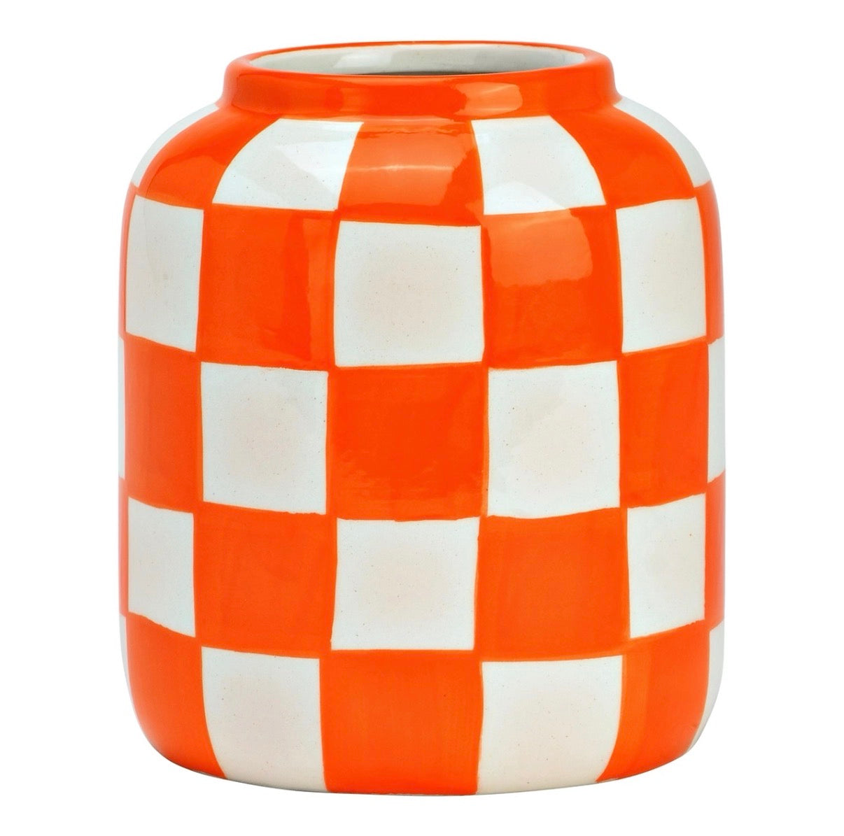 Keramieken Vaas Oranje Geruit – 12 cm