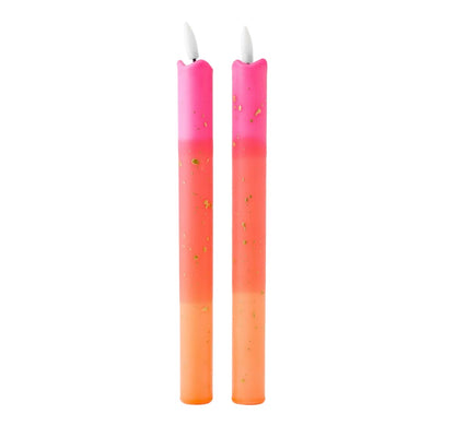 LED Dinerkaarsen Orange Gold – Set van 2 – Handgemaakt – Timer – 25 cm