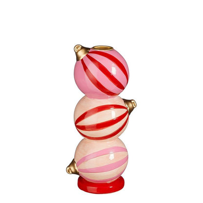 Kerstballen kandelaar roze/rood. Geschikt voor een dinerkaars 