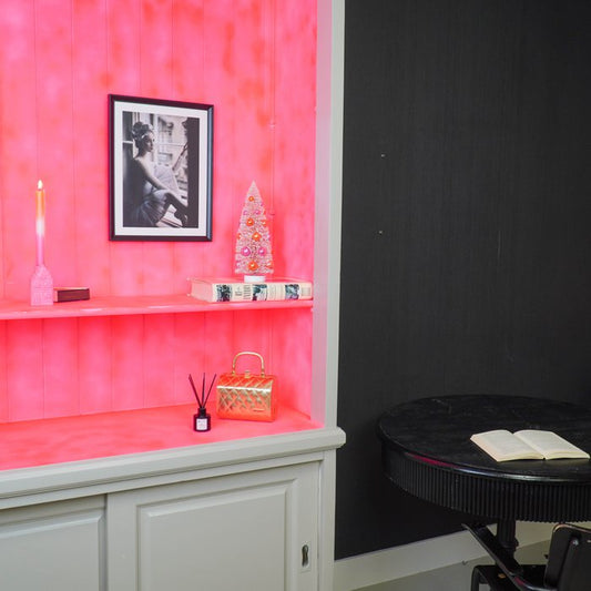 Kerstboompje roze met roze en oranje ballen 31 cm 