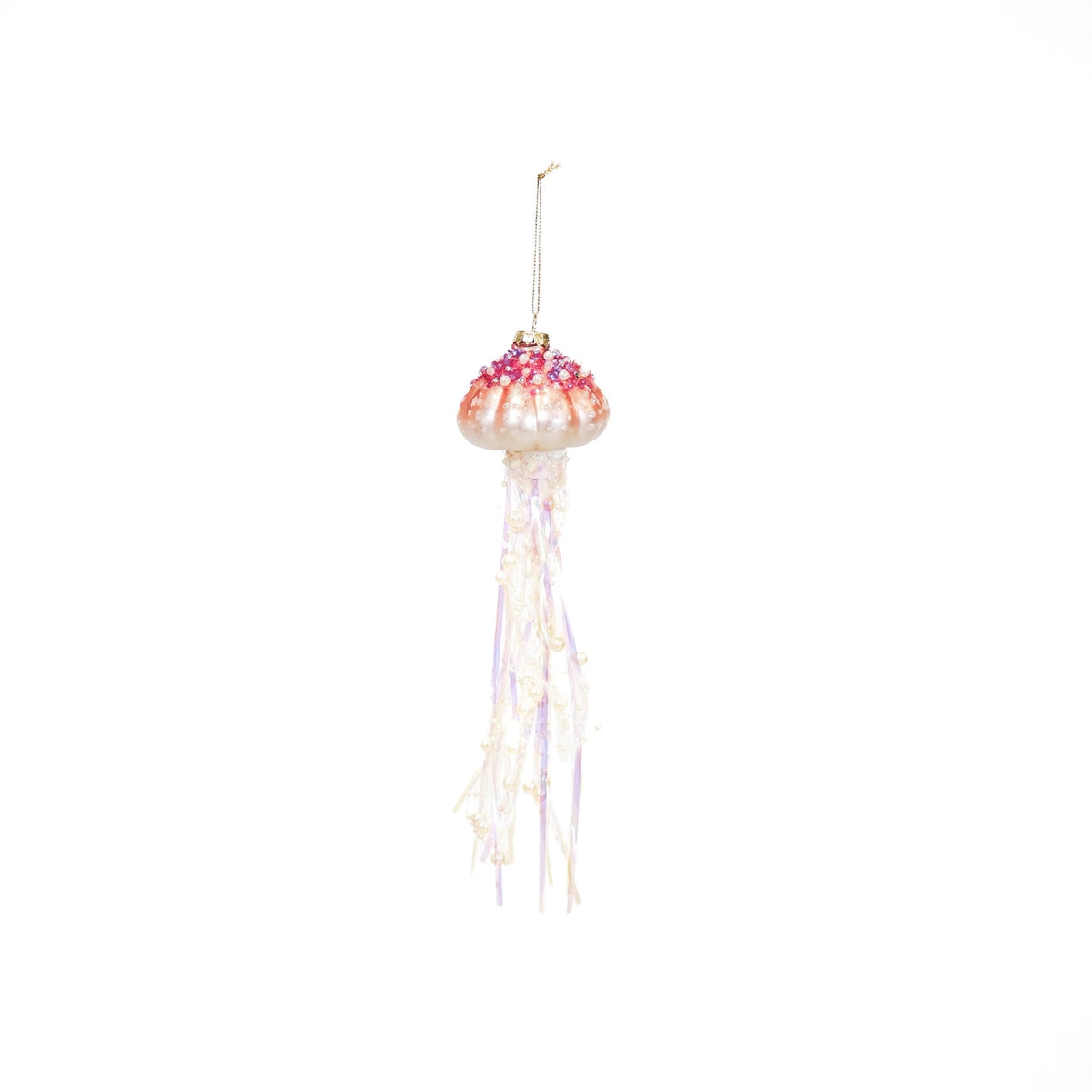 Kersthanger Kwal Roze 25 cm | Glazen Kerstornament met Parels en Iriserende Tentakels