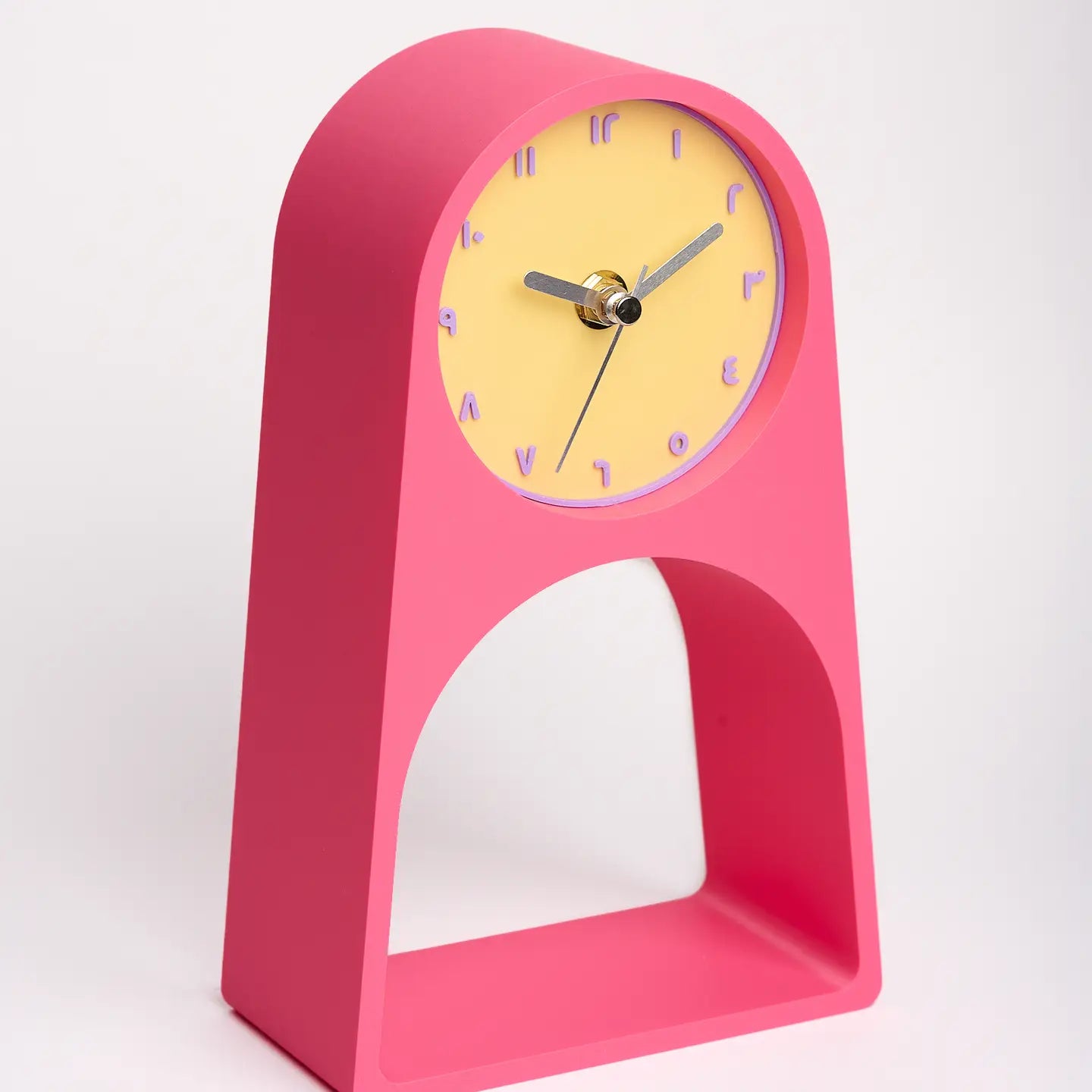 Tafelklok 3D-geprint in roze met geel 