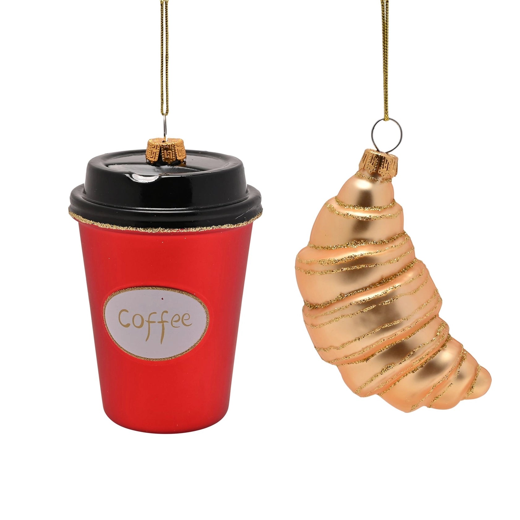 Set van 2 kerst hangornamenten coffee & croissant 