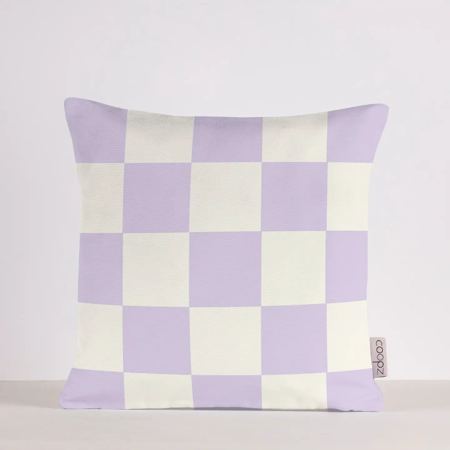 Kussen lila/wit geblokt. Fluweel. 50x50 cm 