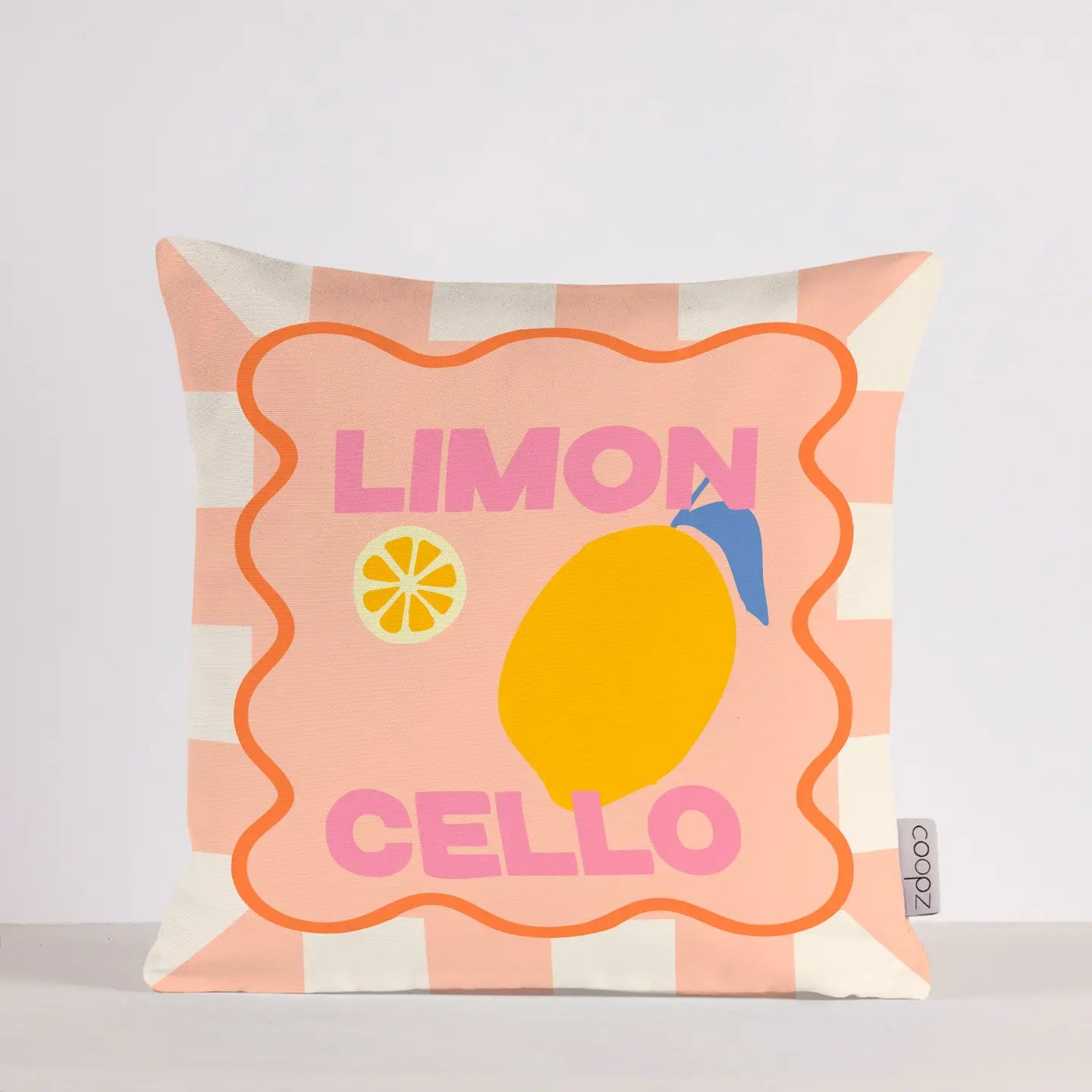 Kussen Limoncello. Zomers kussen in roze, oranje, geel 