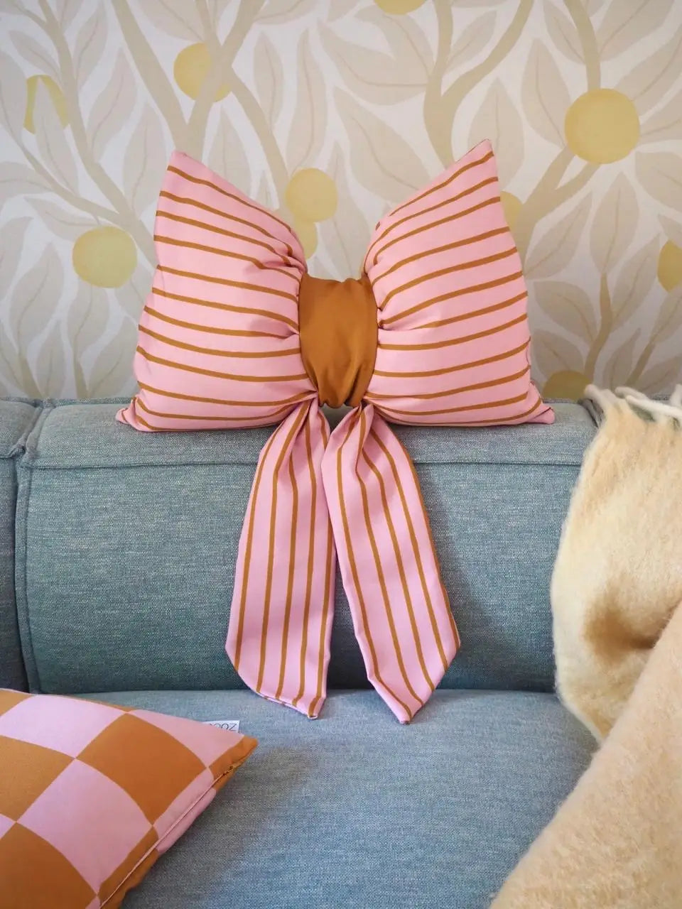 Kussen strik kerst roze mustard 