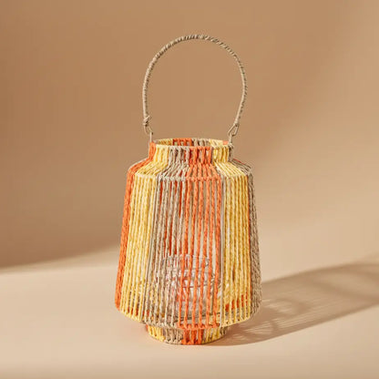 Lantaarn Papiertouw met Glas | Blauw/Groen of Oranje/Geel (Oranje/geel)