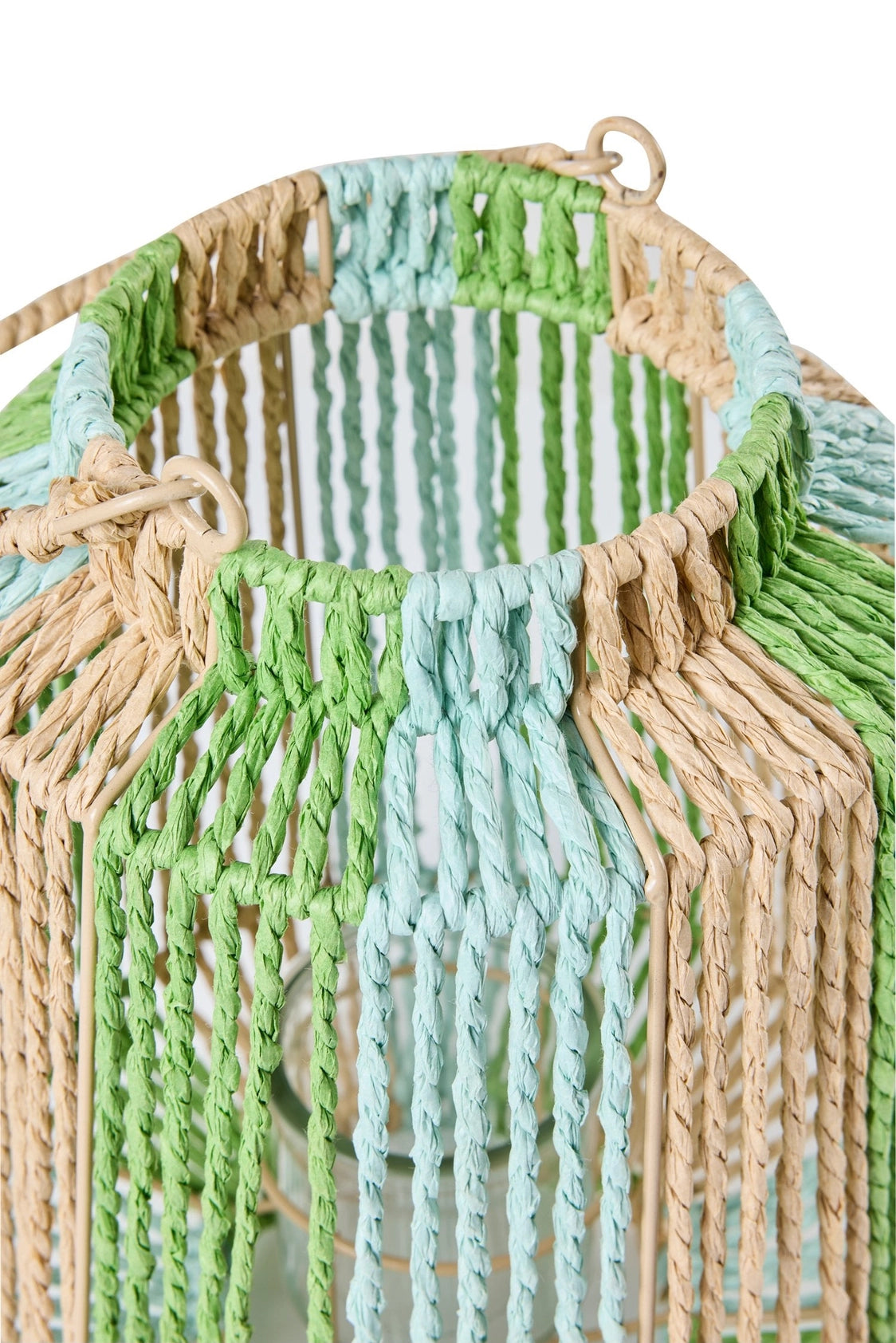 Lantaarn Papiertouw met Glas | Blauw/Groen of Oranje/Geel