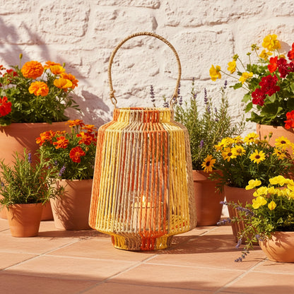 Lantaarn Papiertouw met Glas | Blauw/Groen of Oranje/Geel