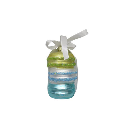 Macaron kerstboomhanger. Glazen ornament in groen en blauw. 