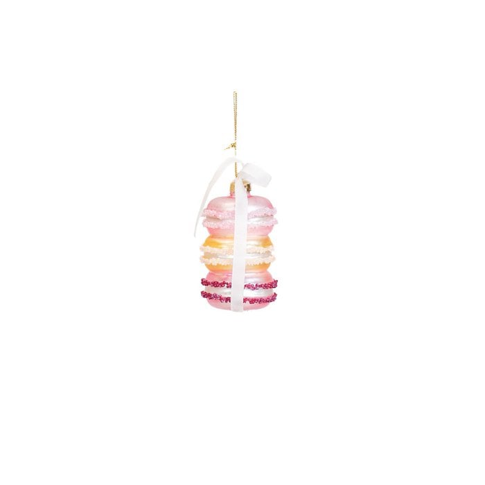 Macaron kerstboom ornament. Kerstboomhanger roze met oranje. Glas 