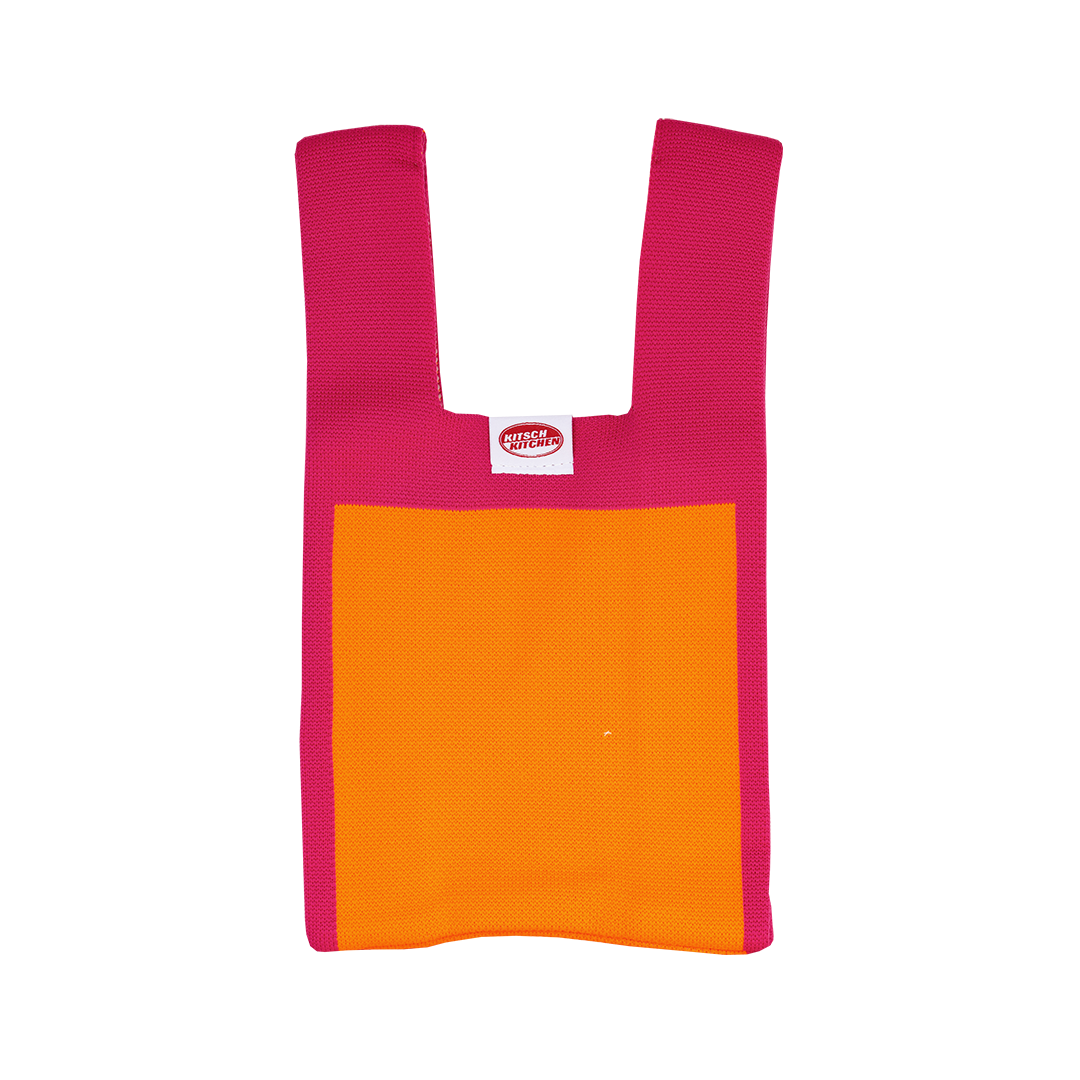 Shopper roze met oranje. Gebreide tas. Katoen 