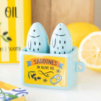 Peper- en Zoutstel Sardines | Zout en Peper Strooiers Visjes in Sardineblikje, Lichtblauw en Geel