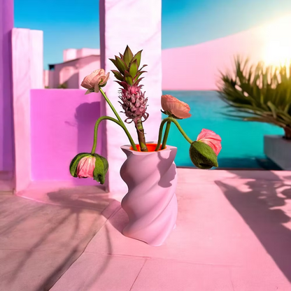 Vaas Sway in roze met feloranje waterdicht cilinder. 3D-geprint 