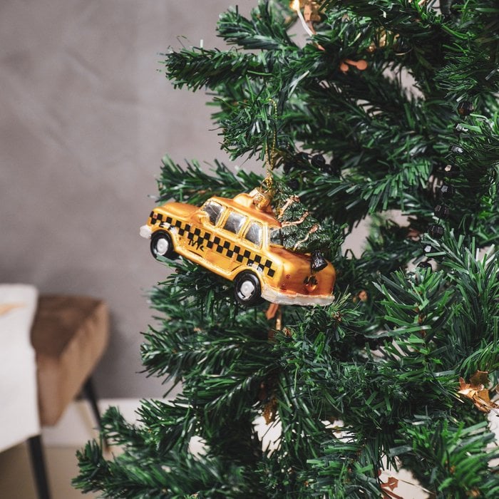 Ornament Taxi met kerstboom - kerstdecoratie 