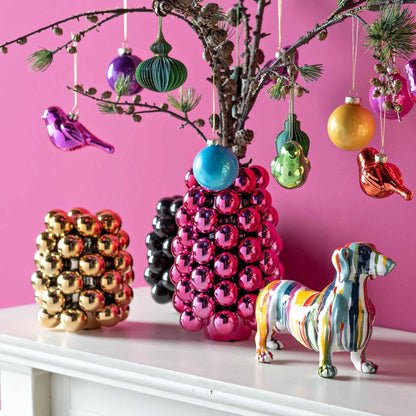 Bubble Vaas Porselein Goud of Roze 17 cm | Kerstballen Vaas met Spiegelende Glans