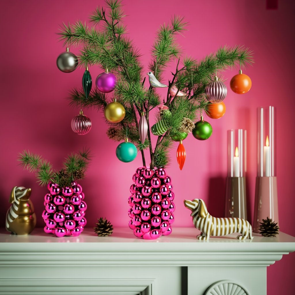 Bubble Vaas Porselein Goud of Roze 17 cm | Kerstballen Vaas met Spiegelende Glans