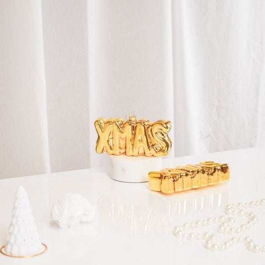 X-MAS kersthanger. Ornament. Gouden letters XMAS