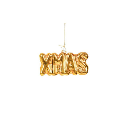 X-Mas kersthanger. Gouden ballonletters. Ornament voor in de kerstboom. 